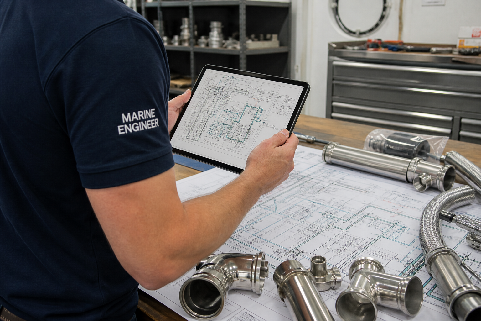 Technical drawing of superyacht laundry room